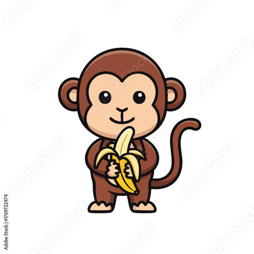 Adorable Cartoon Monkey Holding Ripe Banana