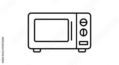 Minimal black-outline microwave icon — editable vector of kitchen appliance with handle and control knobs. (Alt: Minimal microwave line icon, editable vector)