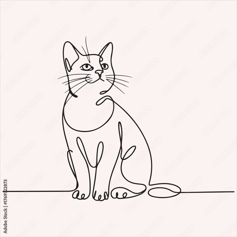 Obraz premium Artistic single line drawing showcasing a curious cat's elegant silhouette, a simple and modern pet graphic