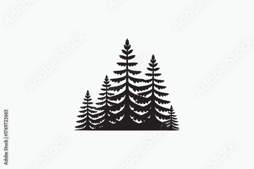 Forest Scots Pine tree vector silhouettes black image. .eps