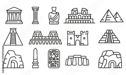 Set of ancient architecture symbols isolated on transparent background