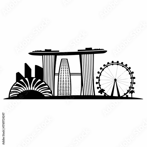 Silhouette of singapore skyline featuring marina bay sands and the singapore flyer landmark view of city created with generative ai