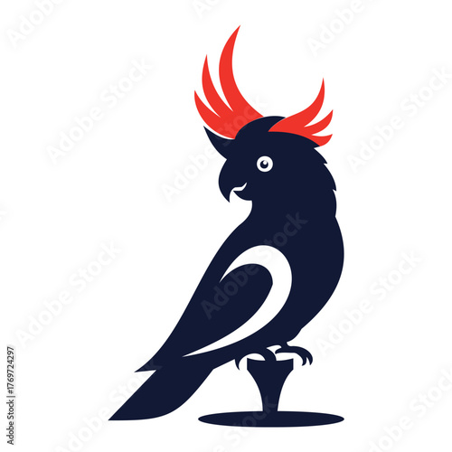 Creative design silhouette of a black cockatoo with a red crest