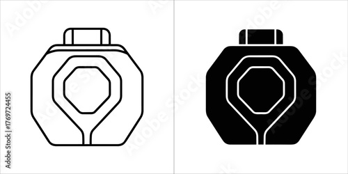 Black and white outline and filled icon of a perfume bottle