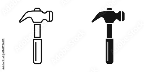 Outline and filled icon of a hammer