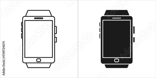 Smartwatch icon in outline and solid black