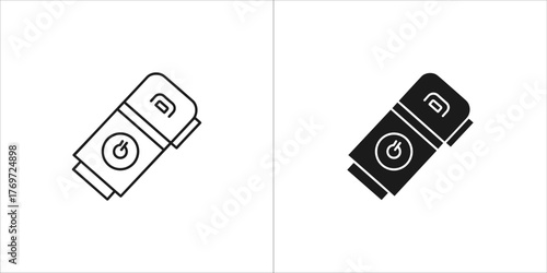 Two icons of a lighter, one in outline and one in black