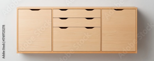 Minimalist Floating Cabinet with Wooden Drawers and Doors, Furniture, Interior