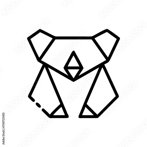 Koala. Origami concept. Monochrome. Tangram. Line art illustration. Squares and triangles. Geometric. Australia.