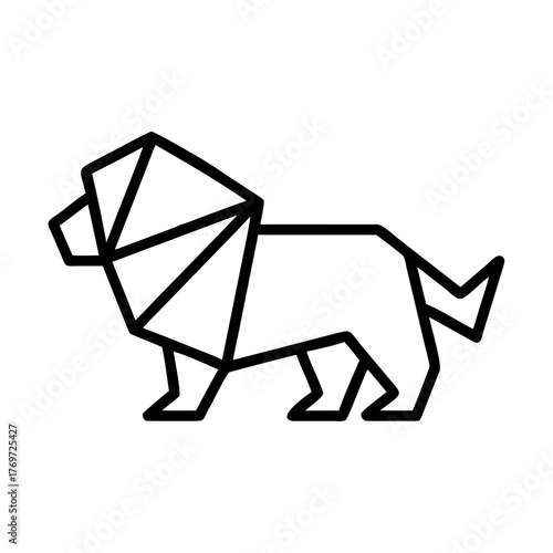 Lion. Origami concept. Monochrome. Tangram. Line art illustration. Squares and triangles. Geometric. Animal. Tiger.
