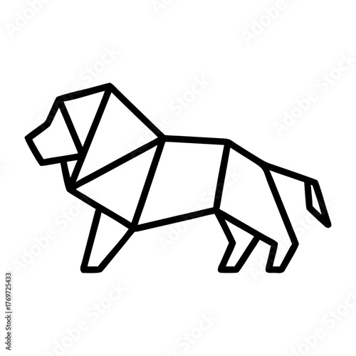 Lion. Origami concept. Monochrome. Tangram. Line art illustration. Squares and triangles. Geometric. Animal. Tiger.