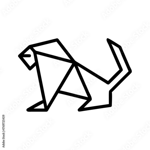 Monkey. Origami concept. Monochrome. Tangram. Line art illustration. Squares and triangles. Geometric. Animal. Ape. Mammal.