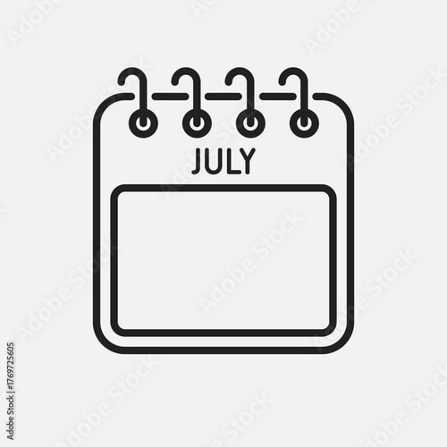 Icon calendar July month, empty space, reminder