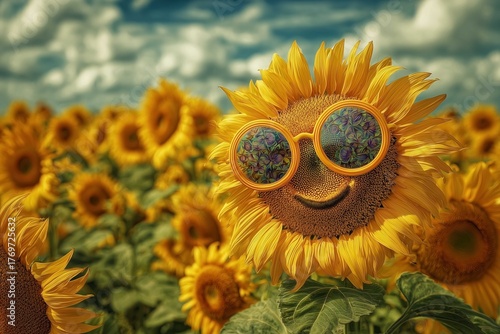 Sunflowers with sunglasses illustration