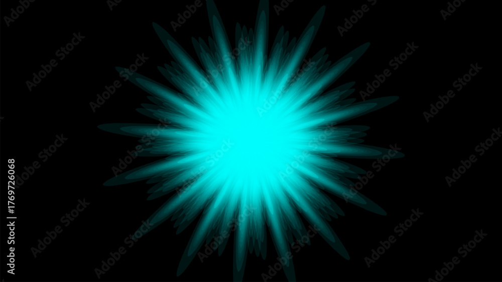 Fototapeta premium A minimalist image black a white background. There's a star or blurry light burst in the center in light blue or bright cyan.