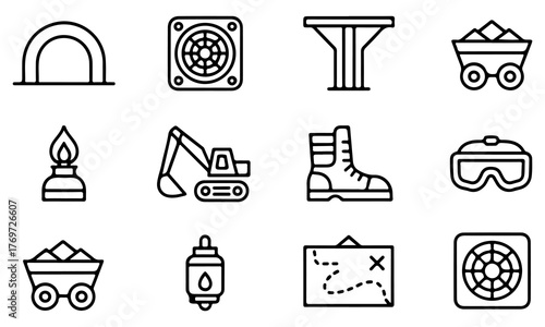 Collection of industrial icons isolated on transparent background