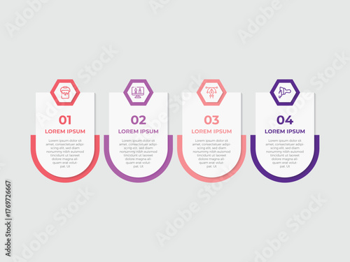 Vector infographic template with 4  paper label, integrated circles. Business concept with 4 options. For content, diagram, flowchart, steps, parts, timeline infographics, workflow, chart.
