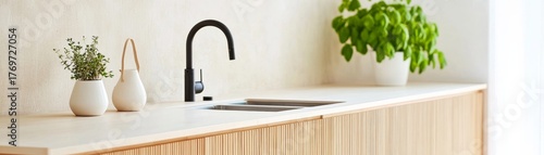 Modern Kitchen Countertop with Matte Black Faucet, minimalist ,home decor