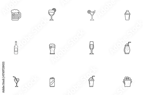 Alcoholic and Non Alcoholic Drinks Line Icons Set