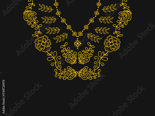 Floral neckline pattern. geometric design. for decoration, textile, fabric, clothing. natural botanical style.