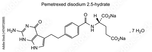 Pemetrexed disodium heptahydrate, chemical structure of pemetrexed disodium heptahydrate, drug substance