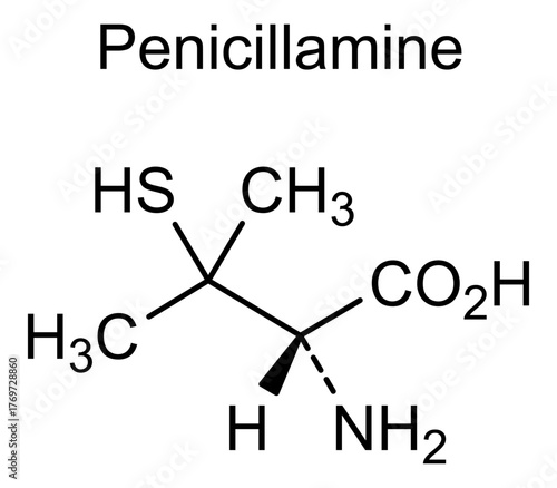 Penicillamine, chemical structure of penicillamine, drug substance