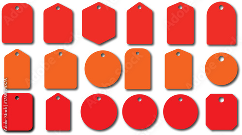 Blank Price Tags and Label Vector Collection in Various Shapes and Red Orange Shades for Retail Sale Marketing