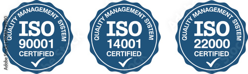 ISO 9001 14001 22000 Certified Quality Management System Compliance Logos for Food Safety and Environmental Standards Badge