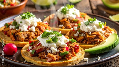 Delicious Mexican Tostadas with Fresh Ingredients on Plate
