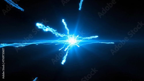 Abstract Blue Energy Lines Bursting from Central Bright Light