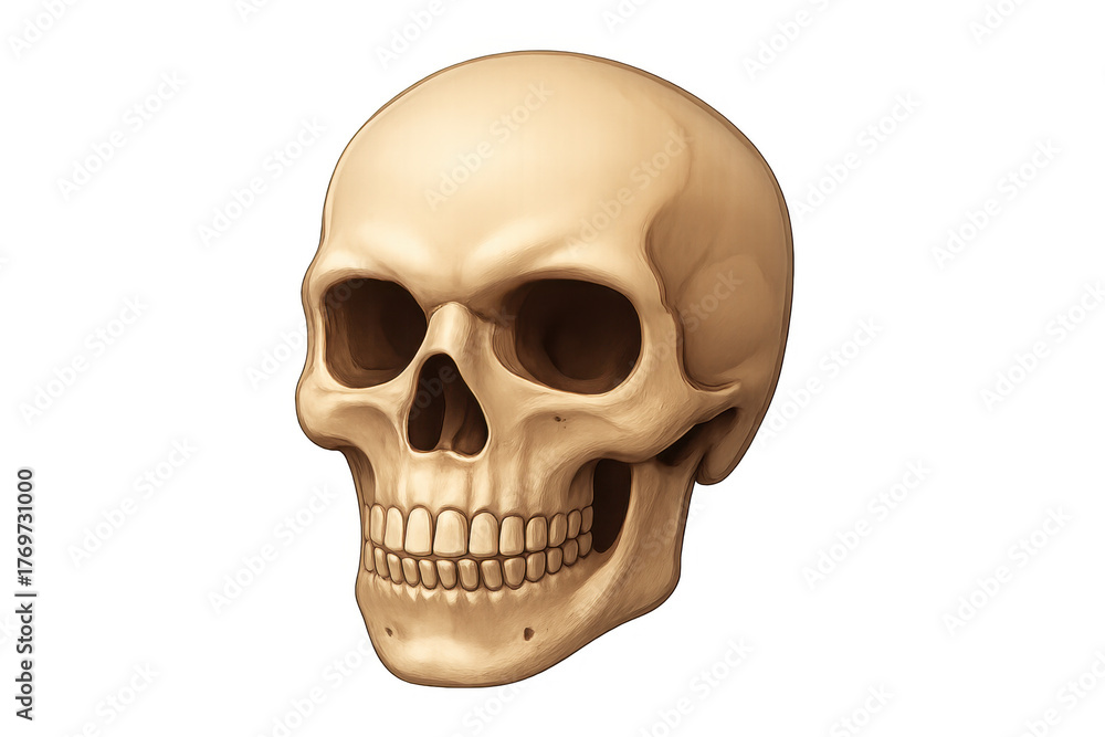 Fototapeta premium Human skull illustration representing anatomy, death, and medicine with a transparent clear background
