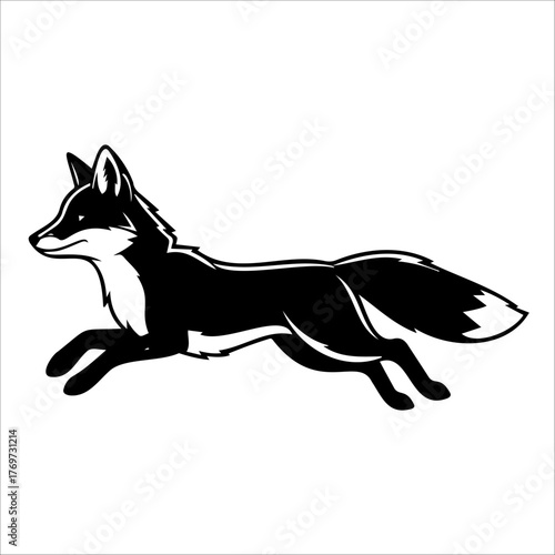 Dynamic black and white illustration of a running fox
