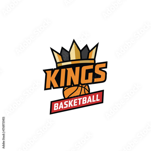 Basketball Kings Logo Design with Crown and Ball Illustration