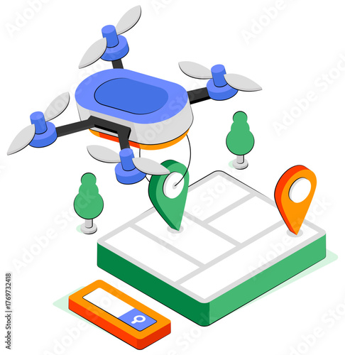 A trendy design illustration of quadcopter location 