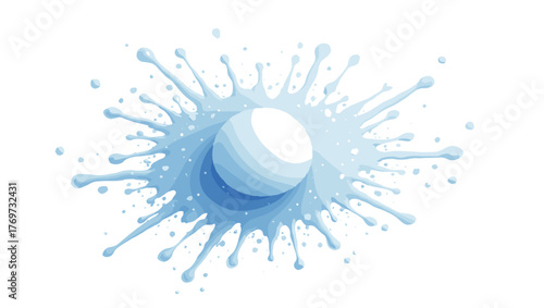 Blue snowball splatter on wall with radial spray pattern and frozen texture, concept of cool energy and motion