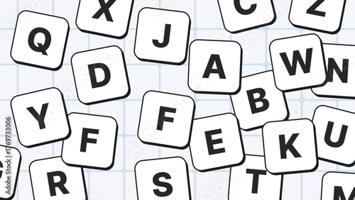Alphabet letter tiles neo brutalism background