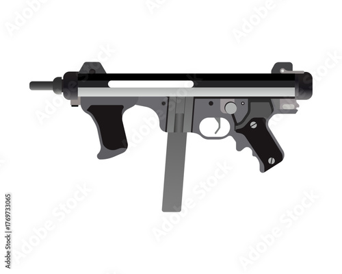 Beretta M12 Submachine Gun Vector Illustration, Realistic Military Weapon Design