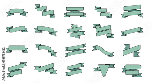 A collection of 20 unique and versatile ribbon banners in a calming teal color, perfect for graphic design projects, invitations, and adding a decorative touch to any visual content. These elements