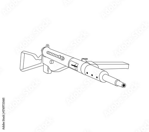 Sten Gun Vector Line Art, Submachine Gun Design