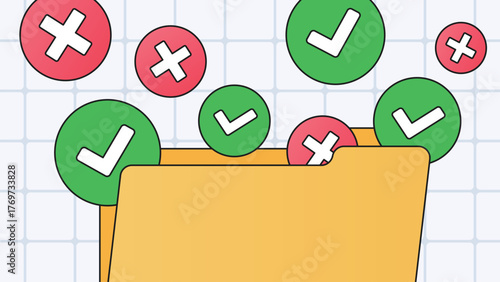 Checklist folder with checks and crosses