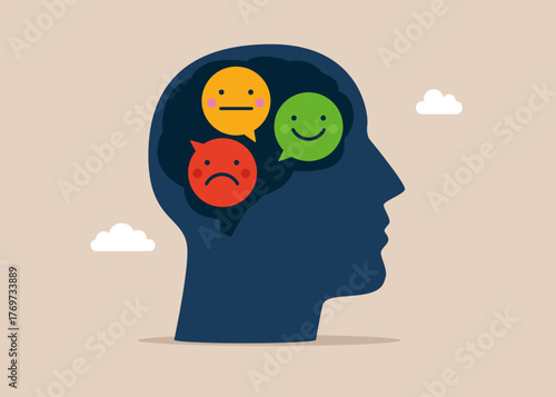 Human head with rating scale. The quality of a product or service, an opinion and a review to evaluate the result. Vector flat illustration