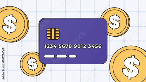 Credit card with dollar coins background
