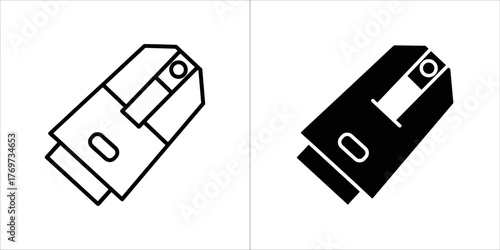 Line art and solid black icon of a stapler