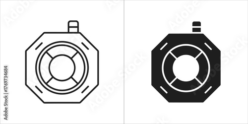 Line art and solid black icon of a lifebuoy