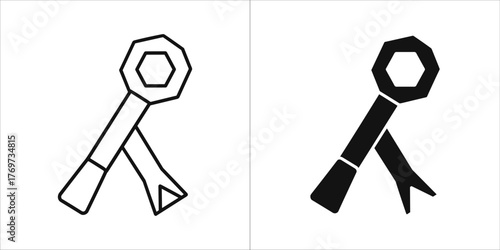 Two icons of a pipe wrench, one outline and one solid black