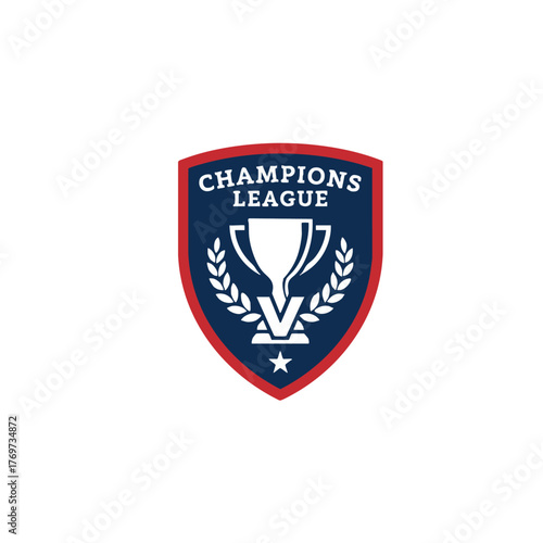 Champions League Trophy Emblem with Laurel Wreath and Star on White Background