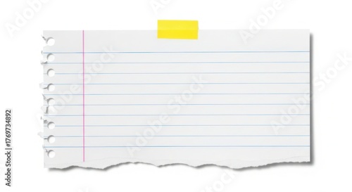 Torn note paper with yellow tape for writing reminders or messages blank lined sheet