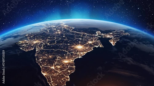 india map state with city lights seen from orbit video	
