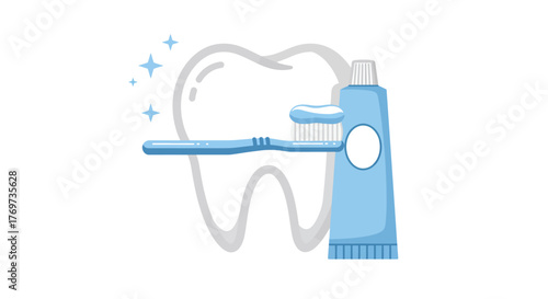 Toothbrush with toothpaste on a tooth illustration.