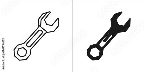 Outline and solid black icon of a wrench